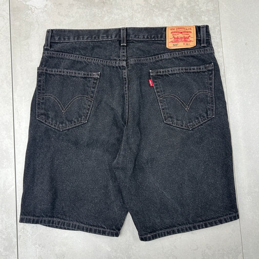 Vintage Levis 505 Black Baggy Denim Shorts - 36