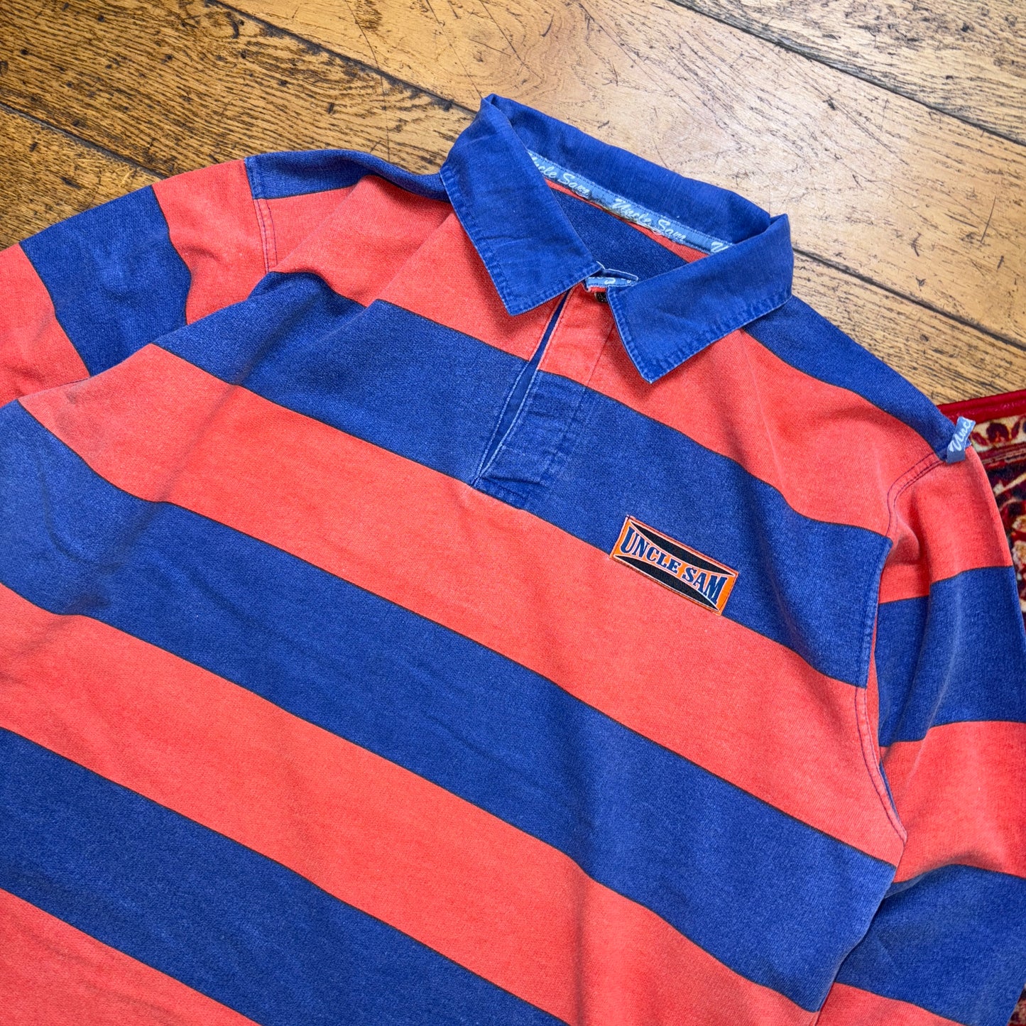 Vintage Uncle Sam Orange Blue Stripe Polo Rugby Shirt - 2XL