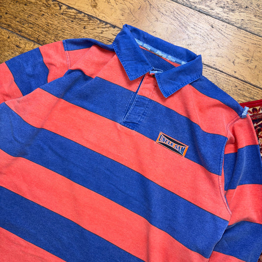 Vintage Uncle Sam Orange Blue Stripe Polo Rugby Shirt - 2XL