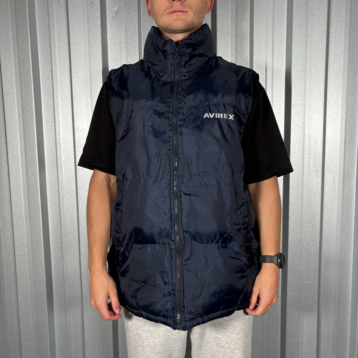 Avirex Navy Embroidered Gilet Puffer Jacket - L