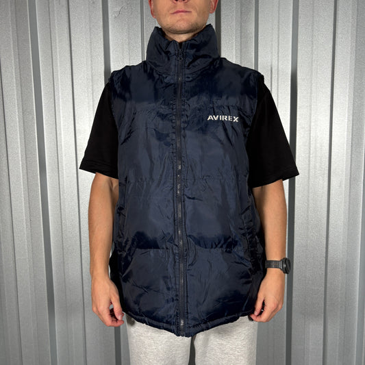 Avirex Navy Embroidered Gilet Puffer Jacket - L