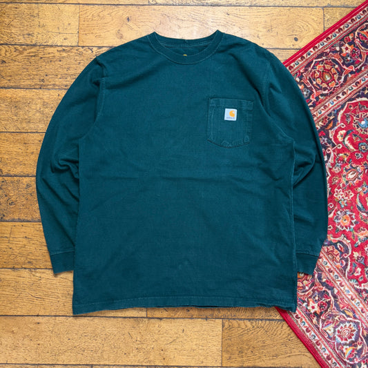 Vintage Carhartt Long Sleeve Green Workwear T-Shirt - XL