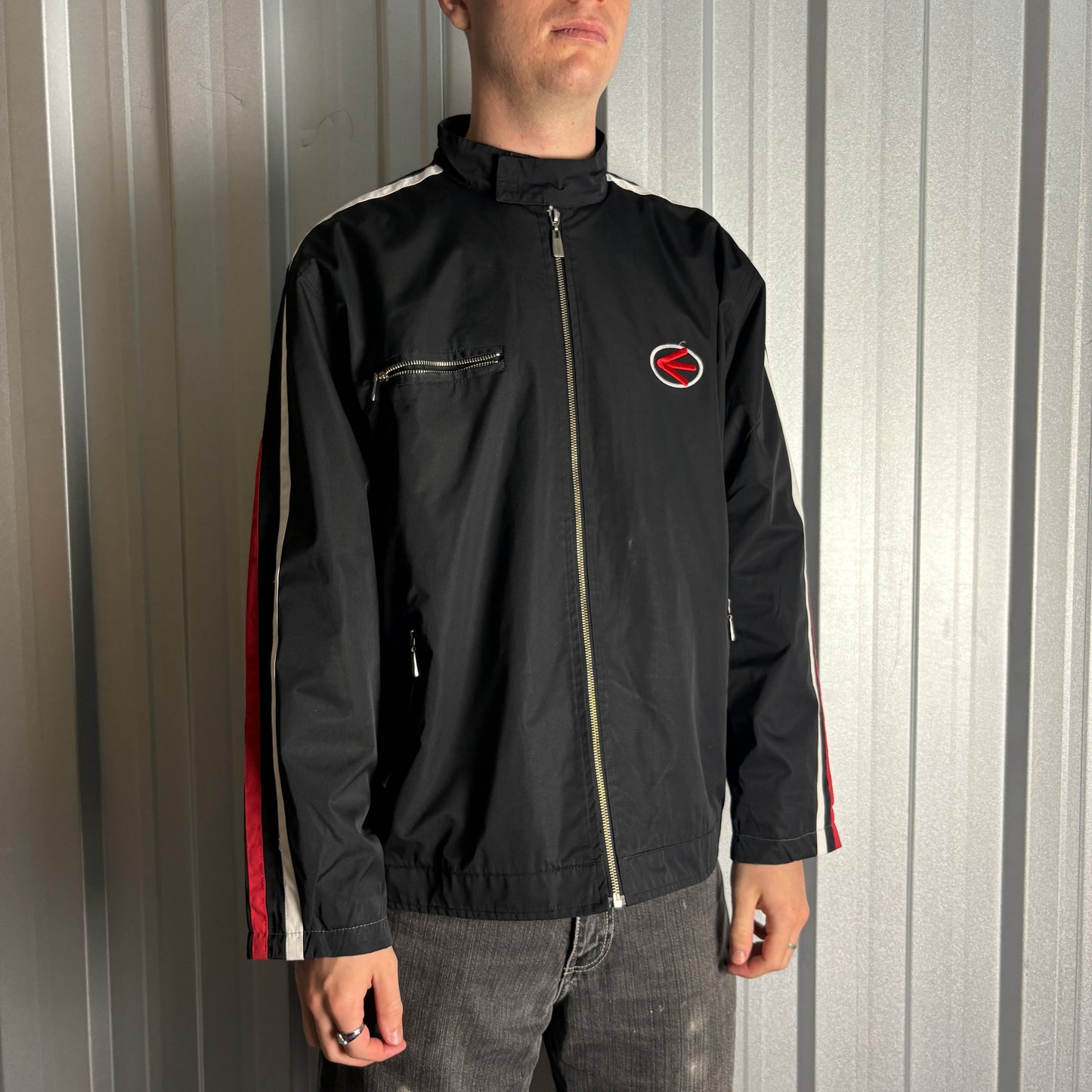 Vintage Energie 90s Skate Black Zip Embroidered Streetwear Jacket - 2XL