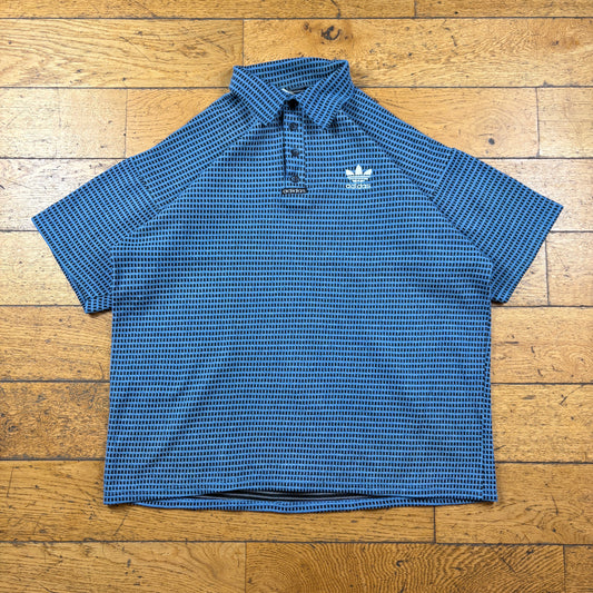 Vintage Adidas Embroidered Blue Pattern Polo T-Shirt - XXL