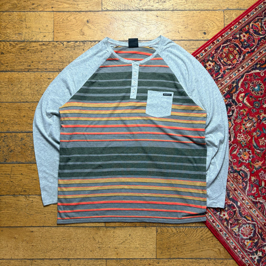 Vintage Oakley Raglan Stripe Grey Long Sleeve T-Shirt - XL
