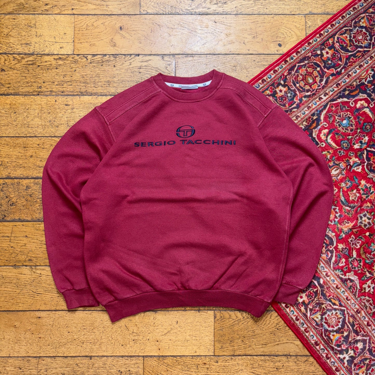 Vintage Sergio Tacchini Burgundy Red Embroidered Sweatshirt - XL