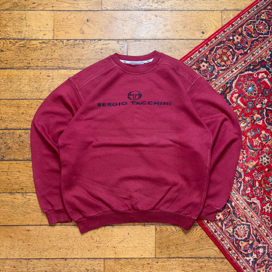 Vintage Sergio Tacchini Burgundy Red Embroidered Sweatshirt - XL