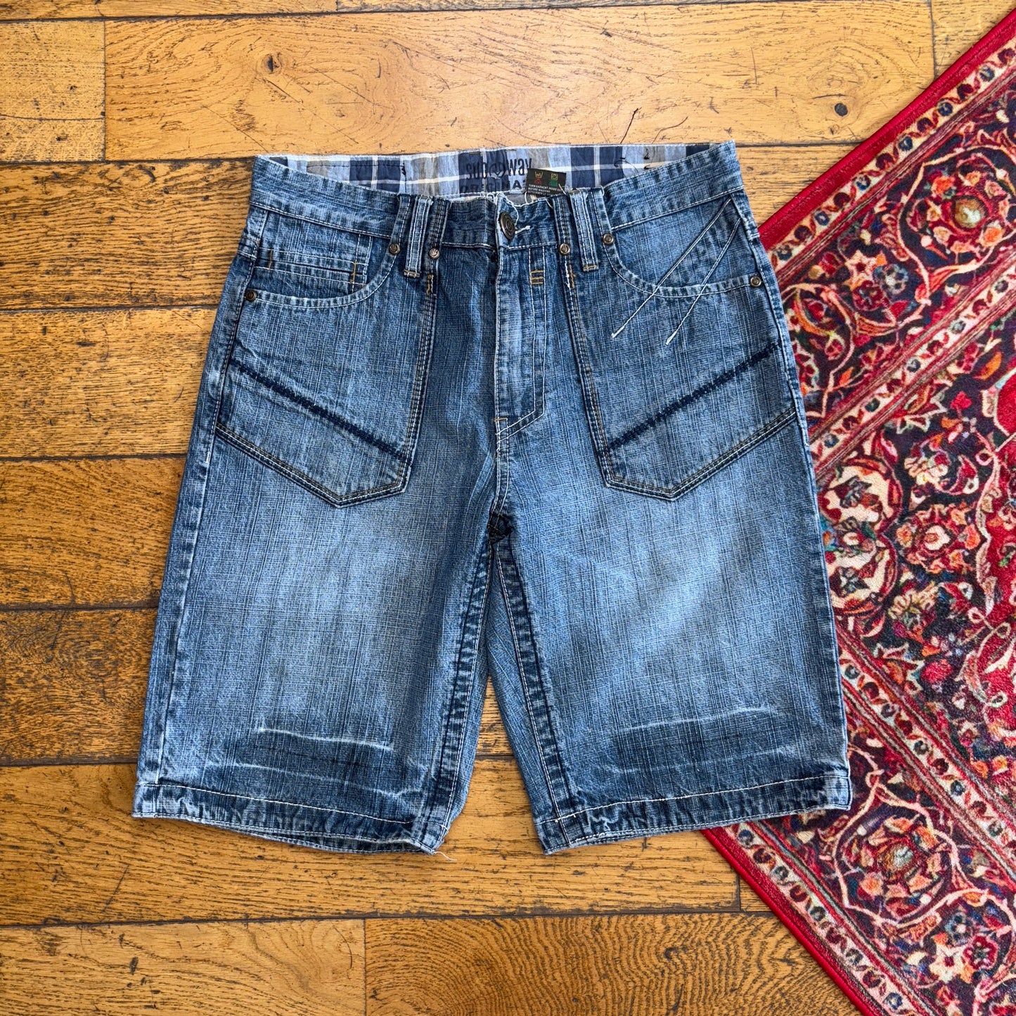 Vintage Embroidered Blue Hip Hop Baggy Shorts Jorts - 32