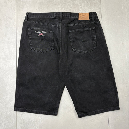 Vintage US Polo ASSN Embroidered Hip Hop Black Baggy Shorts Jorts - 40