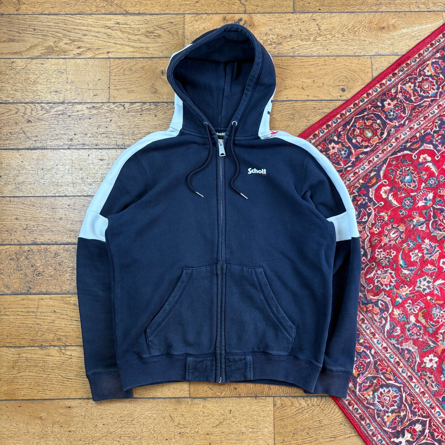 Vintage Schott Navy Hoodie Sweatshirt - L