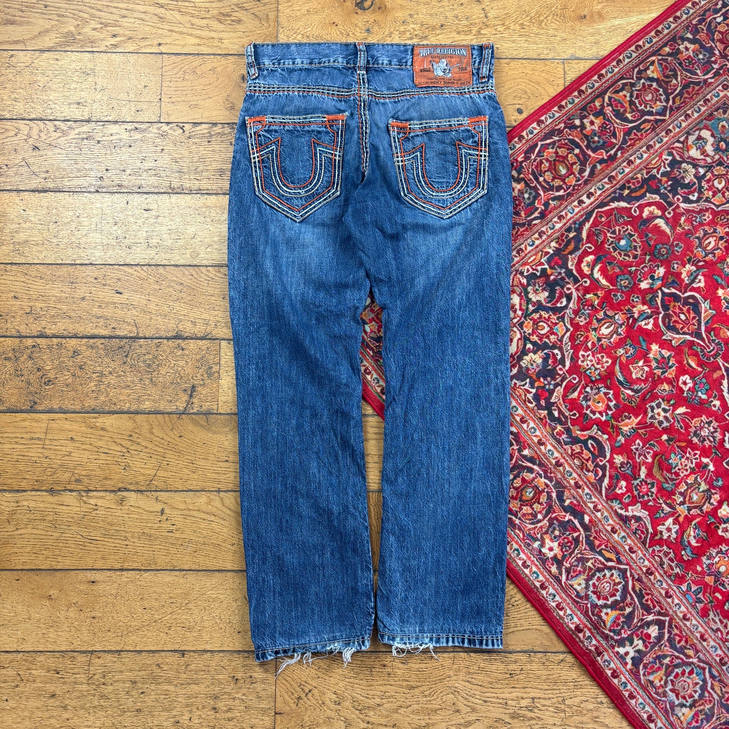 Vintage True Religion Ricky Blue Embroidered Y2K Hip Hop Straight Jeans - 33