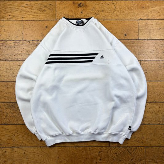 Vintage Adidas White Embroidered Sweatshirt - XXL