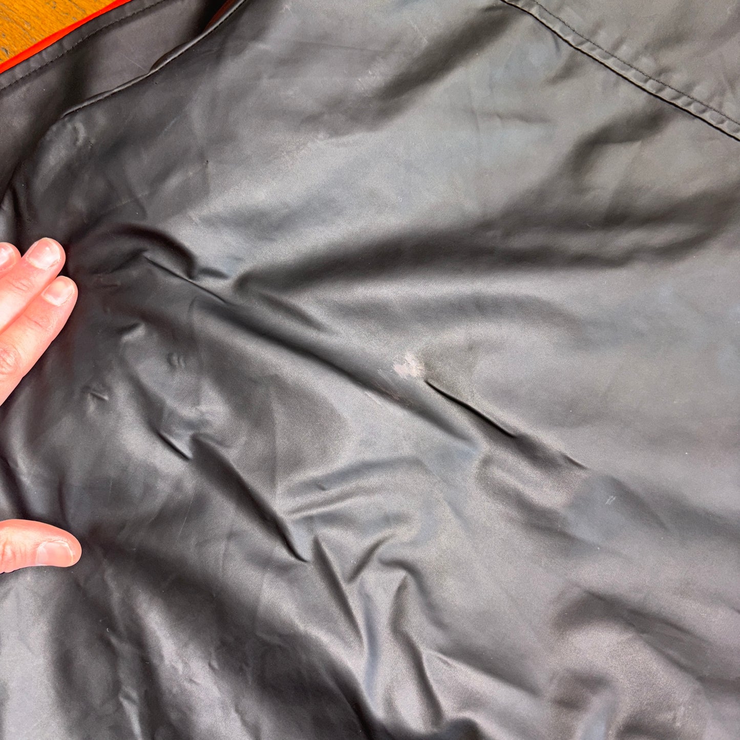 Vintage CDC Black Orange Biker Boxy Cropped Faux Leather Jacket - L