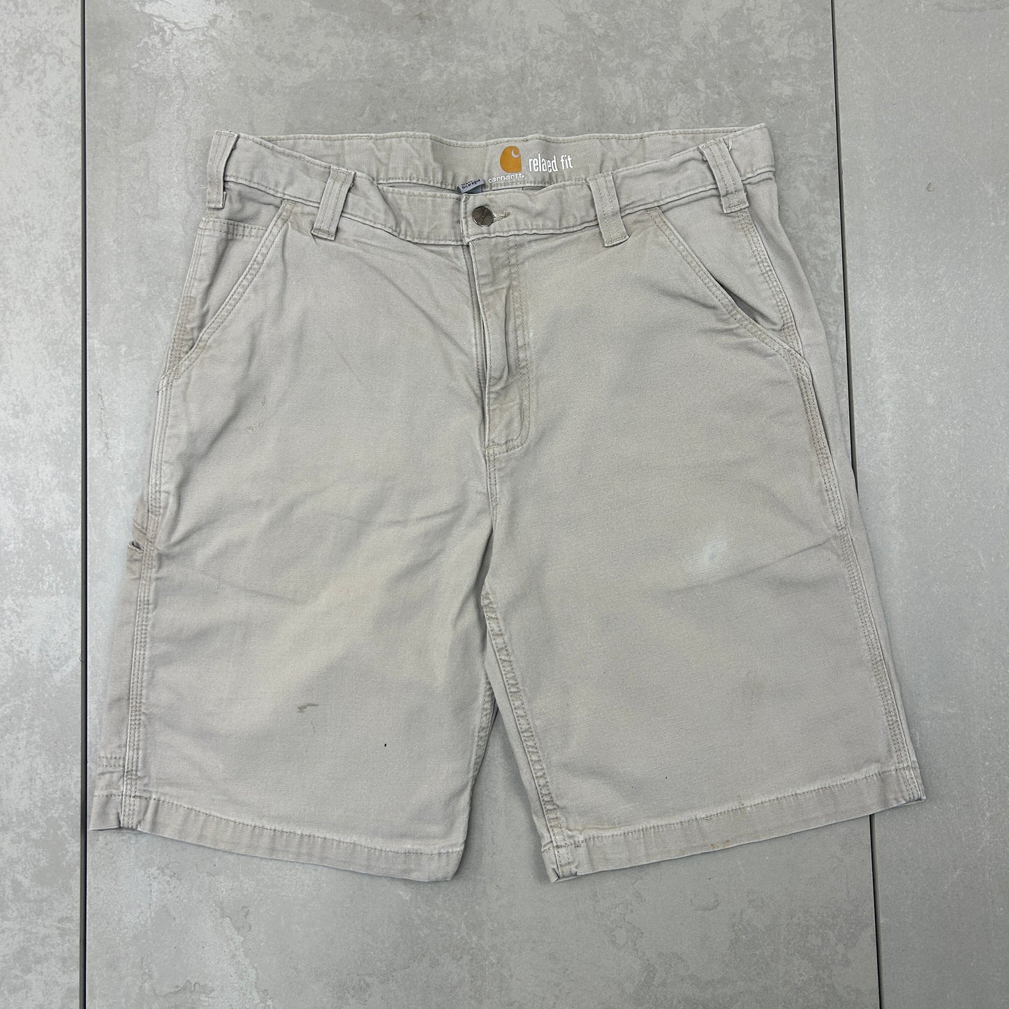 Vintage Carhartt Workwear Baggy Cream Carpenter Shorts - 36