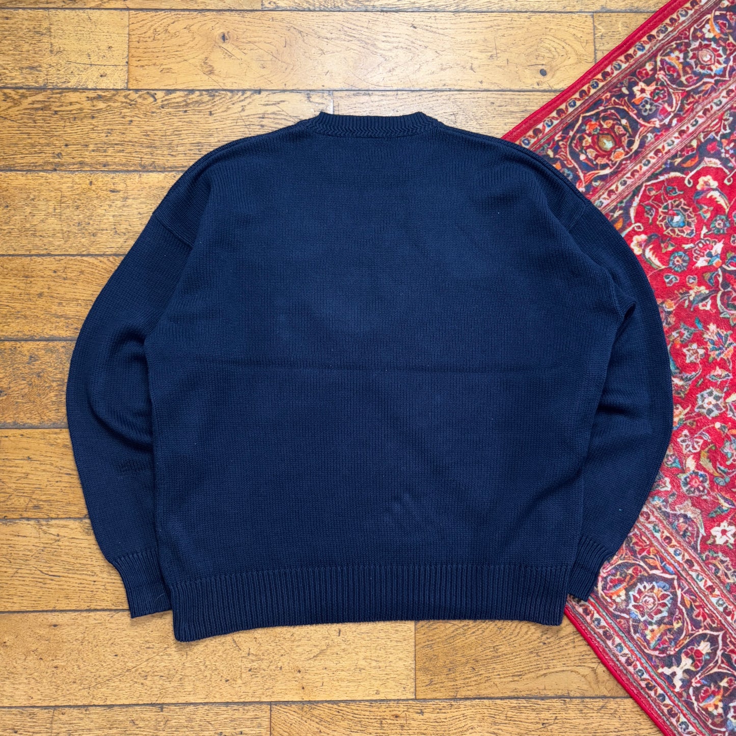 Vintage Nautica Navy Embroidered Knit Jumper - XL