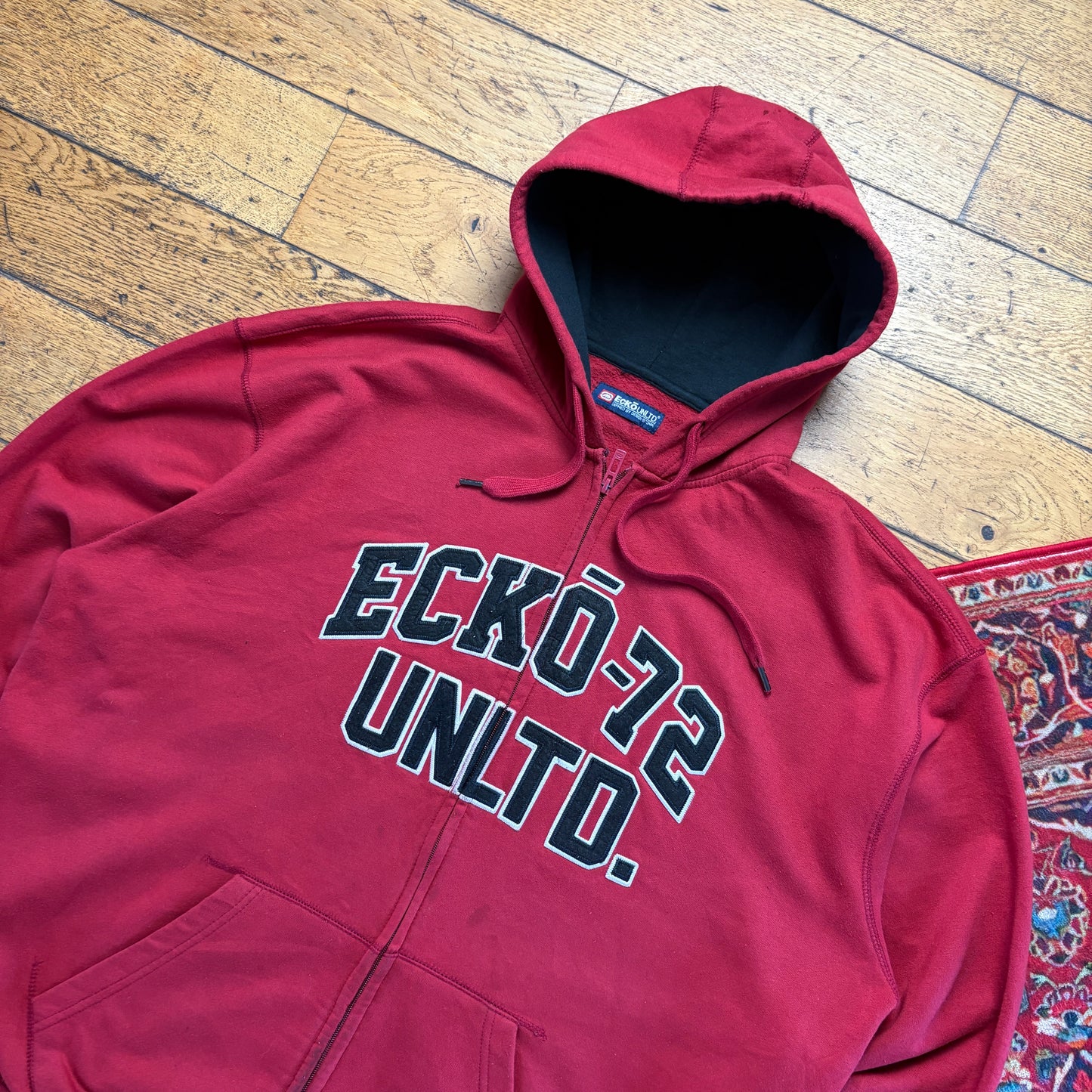 Vintage Ecko Unltd Red Hip Hop Zip Hoodie Embroidered Sweatshirt - 3XL