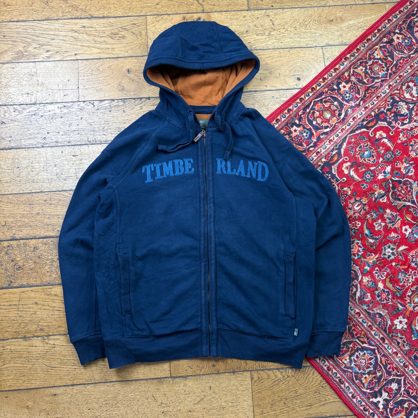 Vintage Timberland Navy Embroidered Zip Hoodie Sweatshirt - L