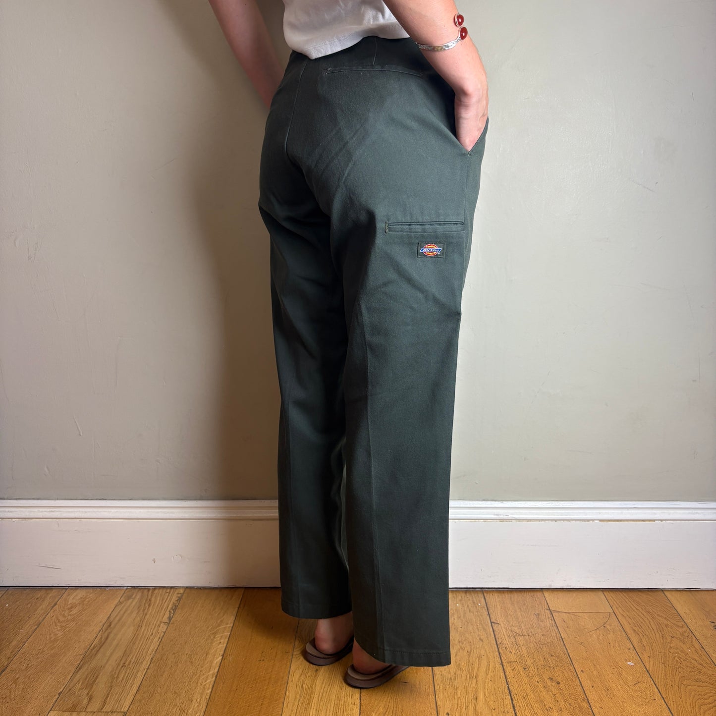 Vintage Dickies 874 Green Double Knee Pleated Skate Chino Trousers - 30S