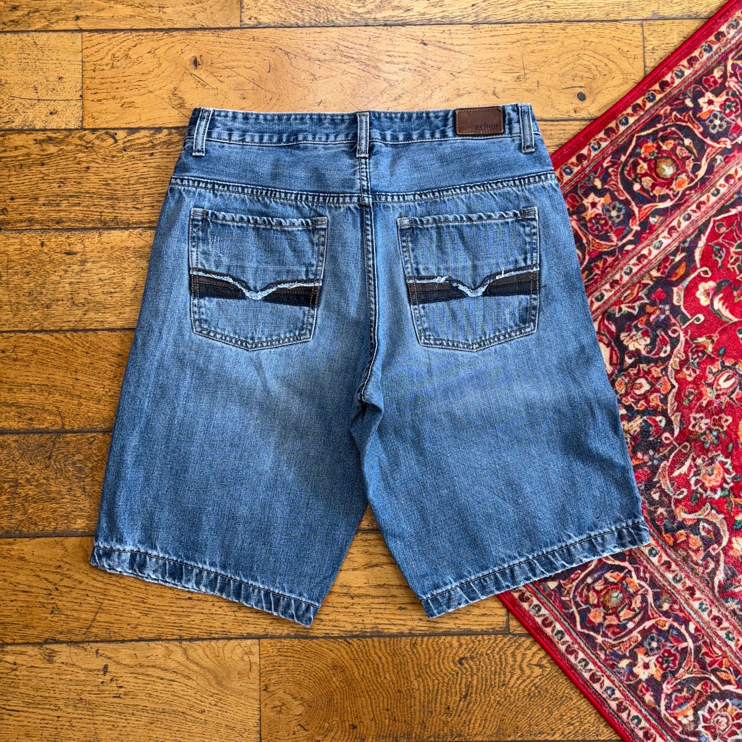 Vintage Embroidered Blue Hip Hop Baggy Shorts Jorts - 34