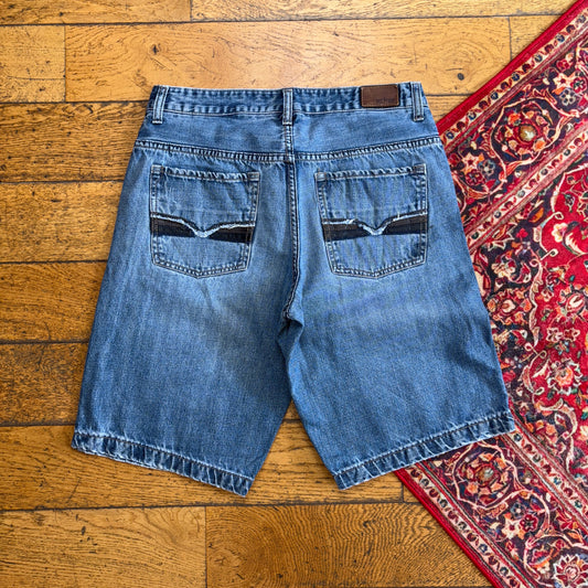 Vintage Embroidered Blue Hip Hop Baggy Shorts Jorts - 34