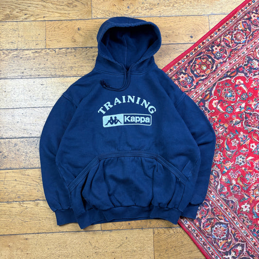 Vintage 90s Kappa Navy Boxy Hoodie Sweatshirt - M