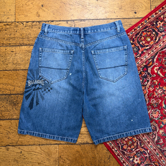 Vintage Billabong Blue Surfwear Embroidered Y2K Baggy Jeans Shorts Jorts - 32
