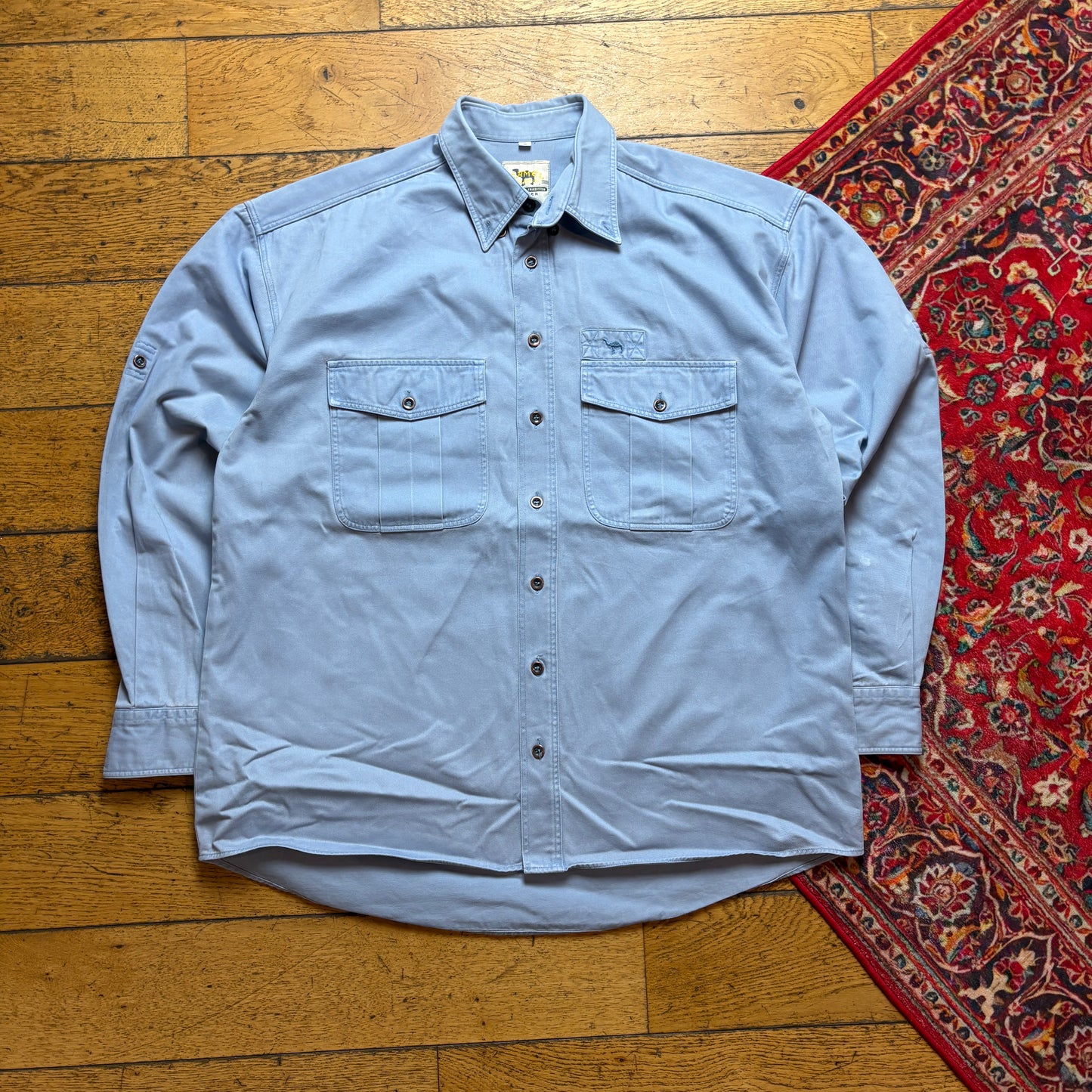 Vintage Camel Blue Boxy Embroidered Shirt - L