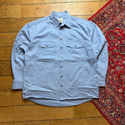 Vintage Camel Blue Boxy Embroidered Shirt - L