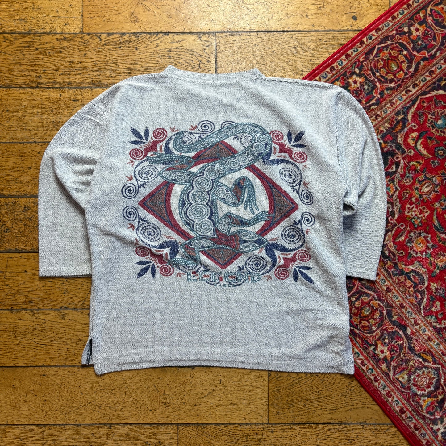 Vintage 90s Grey Graphic Lizard 3/4 Sleeve Sweatshirt - M