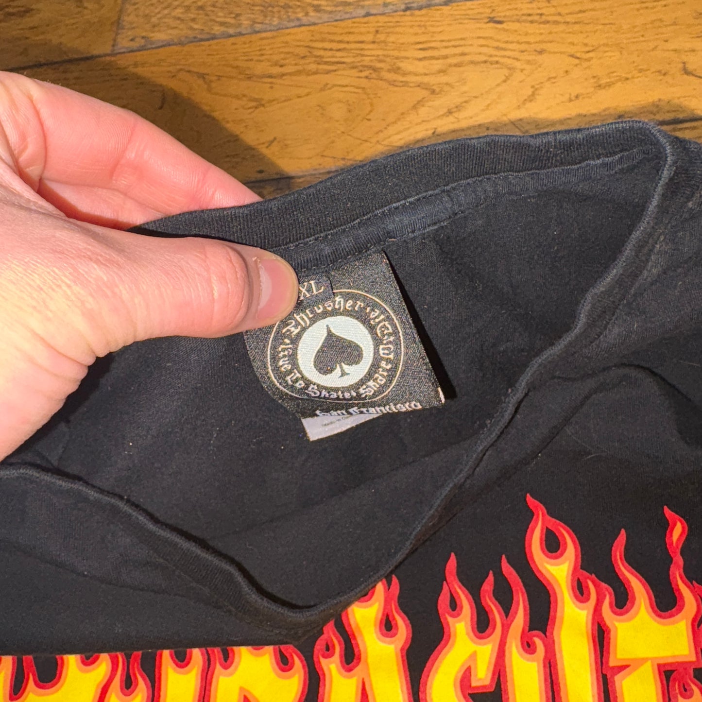 Vintage Thrasher Black Flames Skate Graphic T-Shirt - XL