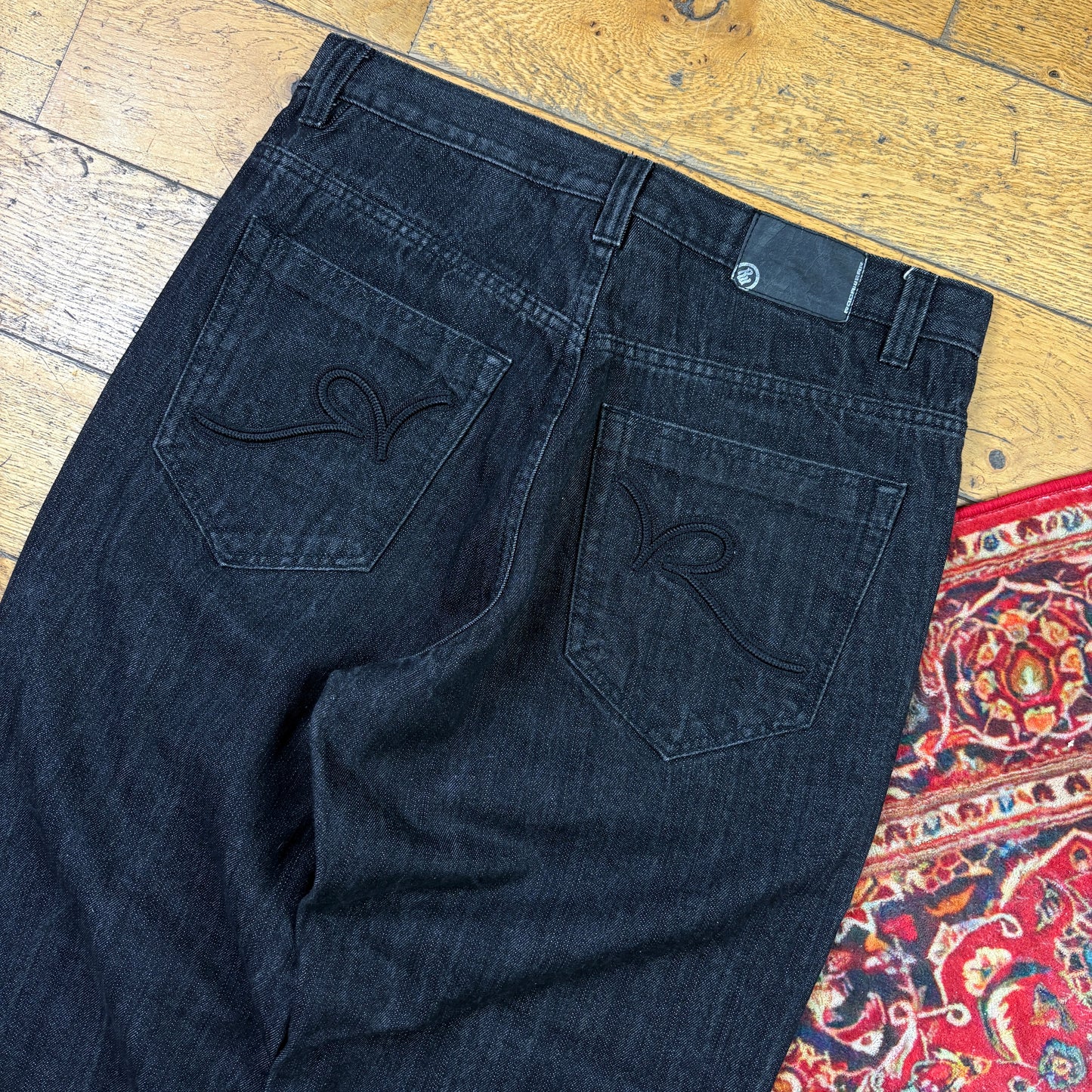 Vintage Rocawear Black Embroidered Y2K Hip Hop Baggy Jeans - 34