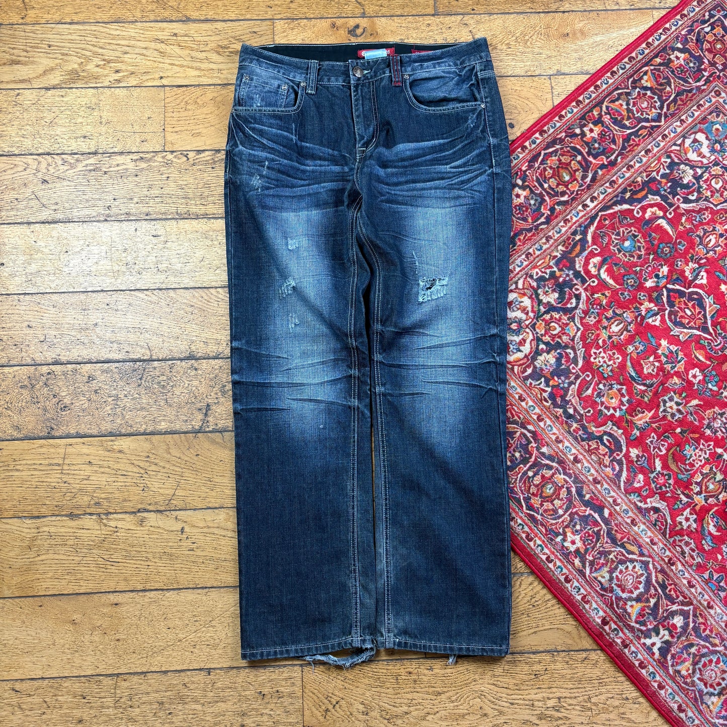 Vintage Ecko Unltd Blue Embroidered Y2K Hip Hop Baggy Jeans - 36