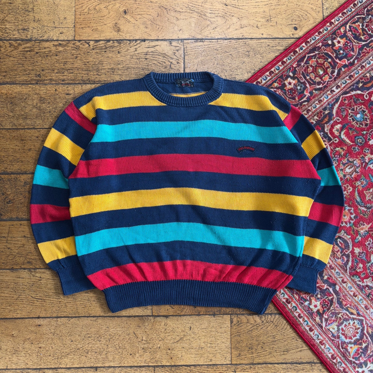 Vintage Paul And Shark Navy Boxy Stripe Chunky Knit Jumper - XL