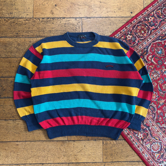 Vintage Paul And Shark Navy Boxy Stripe Chunky Knit Jumper - XL