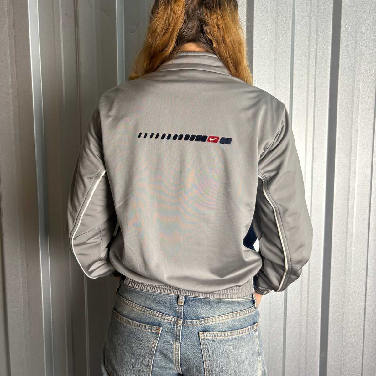 Nike 00s Y2K Grey Silver Tracksuit Track Shell Womens Windbreaker Jacket - L