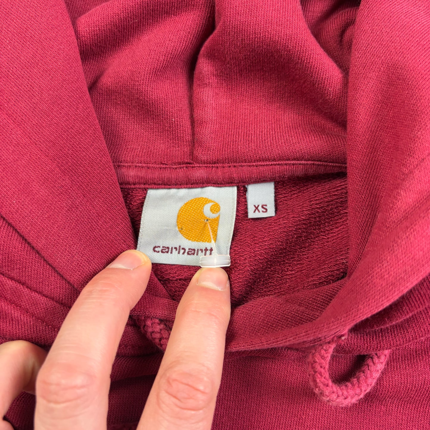 Vintage Carhartt Burgundy Red Spellout Hoodie Sweatshirt - XS