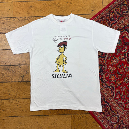 Vintage Funny Rude White Graphic T-Shirt - S