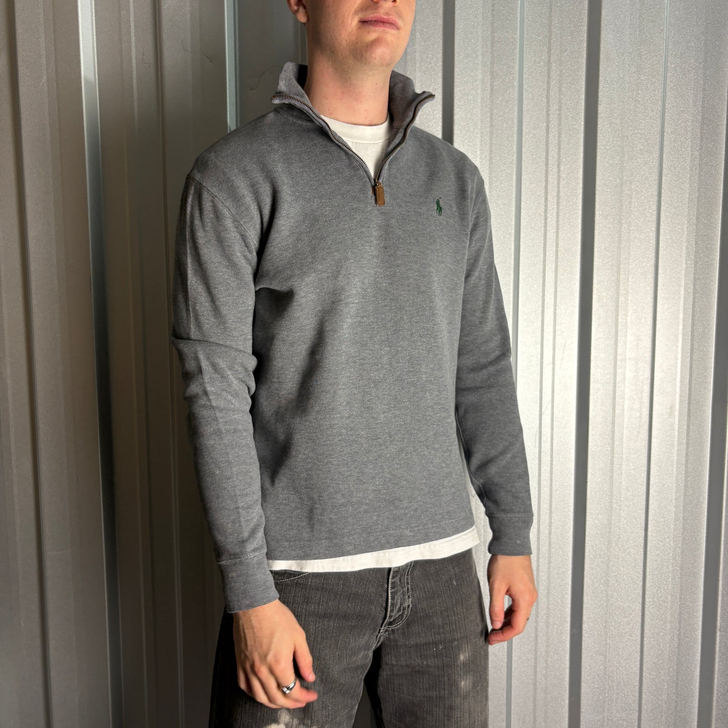 Vintage Ralph Lauren Grey Quarter Zip Knit Jumper - S
