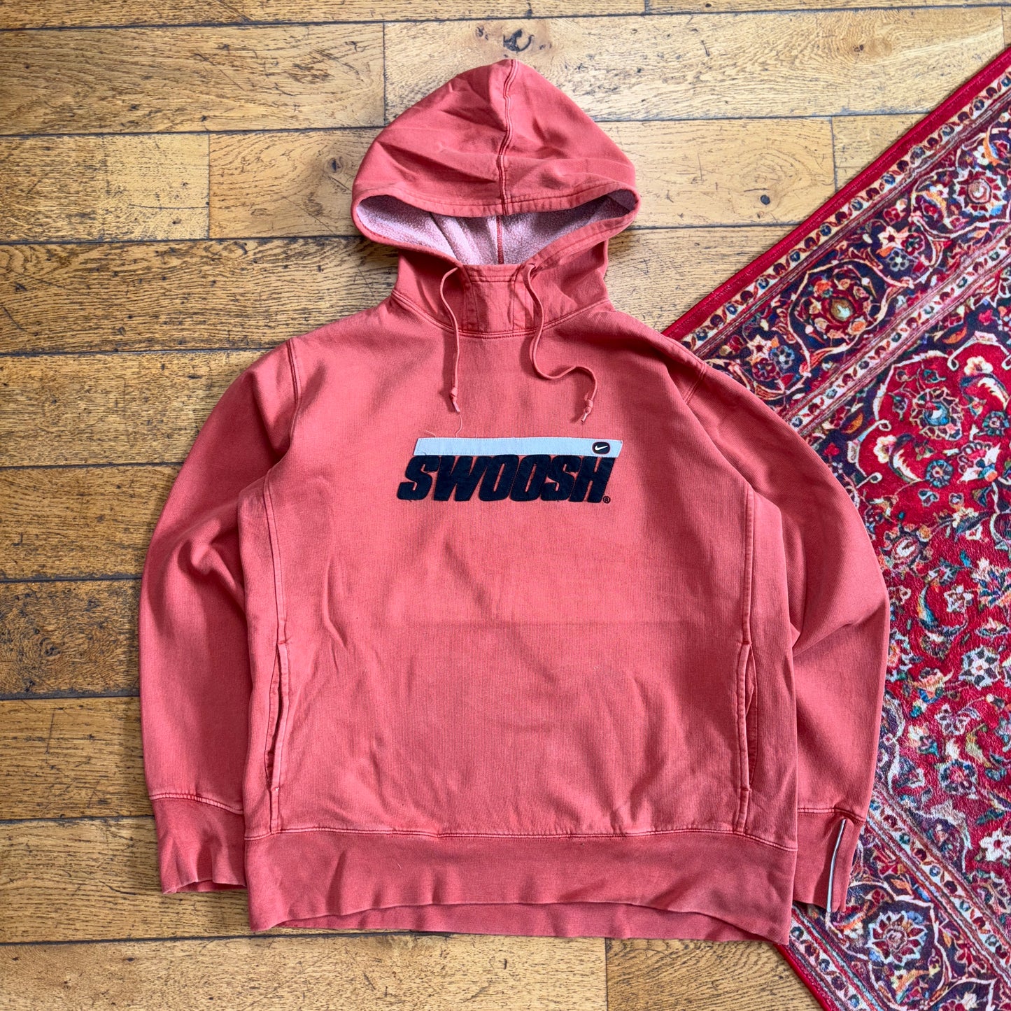 Vintage Y2K Nike Swoosh Orange Hoodie Embroidered Sweatshirt - L