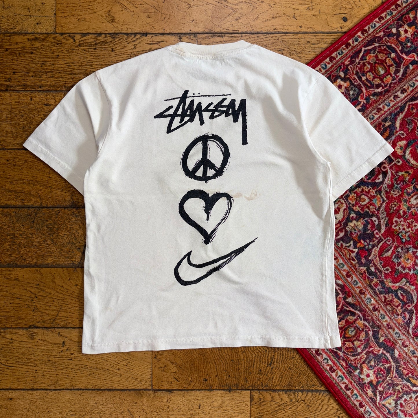 Vintage Stussy X Nike Cream Graphic T-Shirt - S