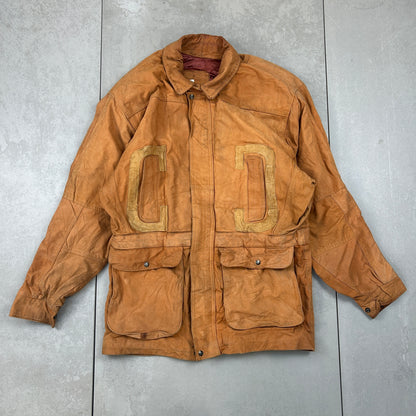 Vintage Orange Brown Genuine Leather Chore Jacket - M