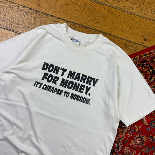 Vintage 90s White Funny Slogan Single Stitch Graphic T-Shirt - M