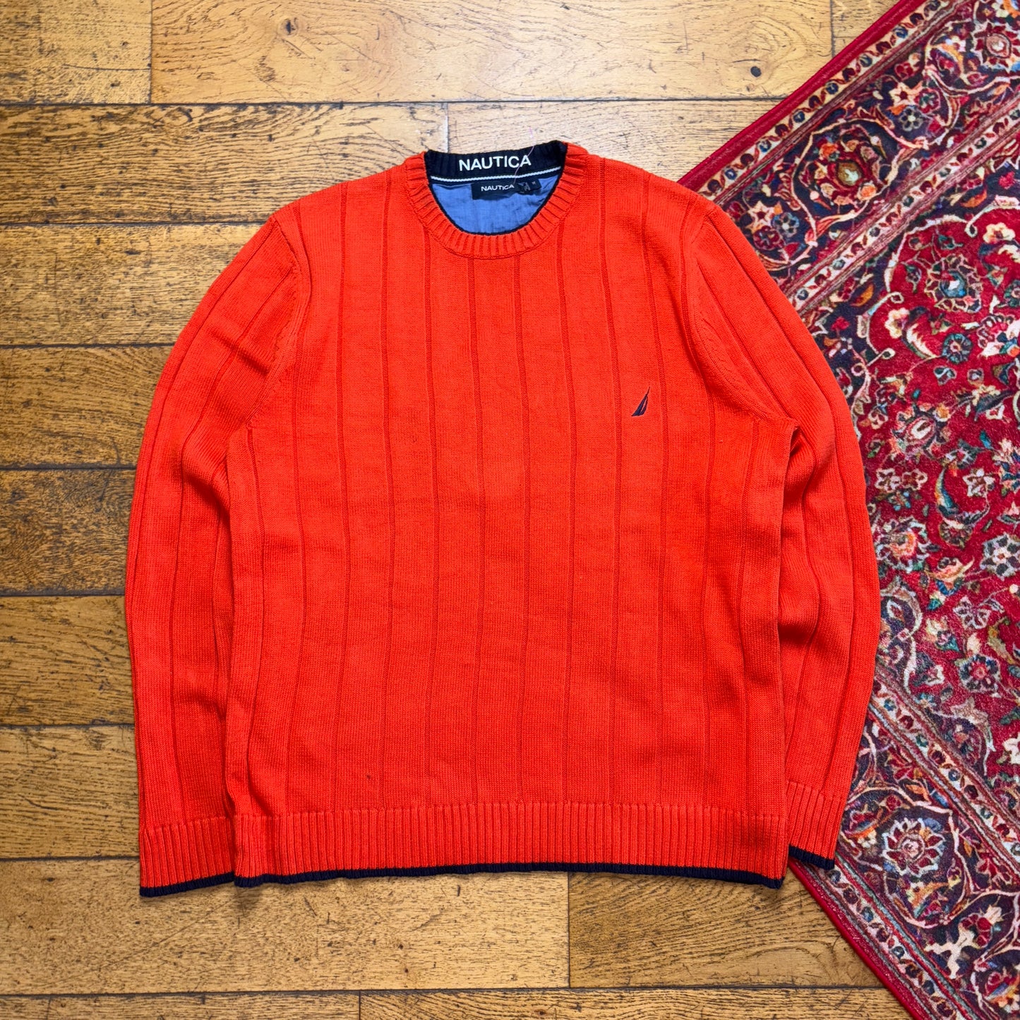Vintage Nautica Orange Cable Embroidered Knit Jumper - M