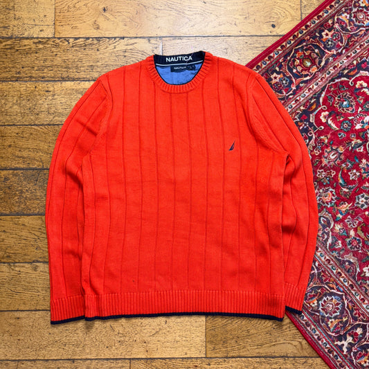Vintage Nautica Orange Cable Embroidered Knit Jumper - M