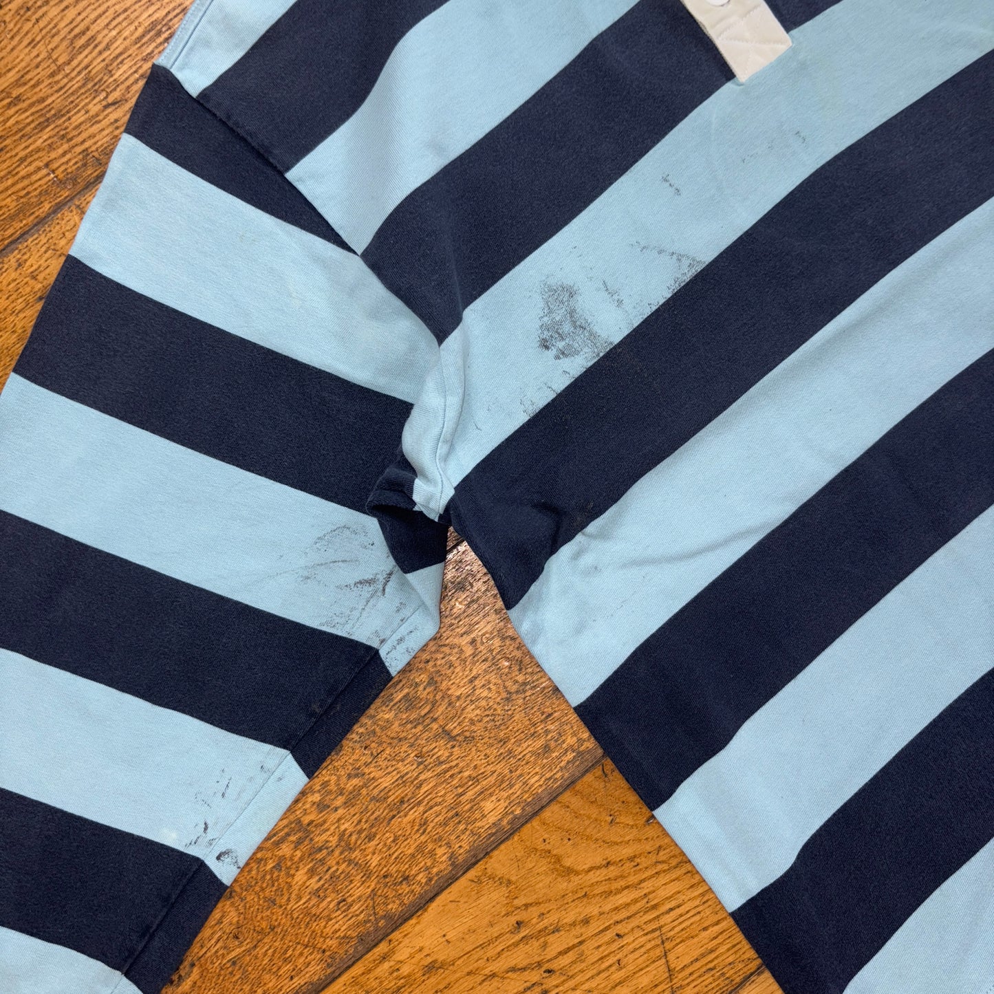 Vintage Adidas Blue Stripe Rugby Polo Shirt - M