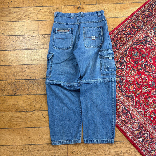 Vintage Crossfire Cargo Carpenter Blue Embroidered Y2K Hip Hop Baggy Jeans - 32