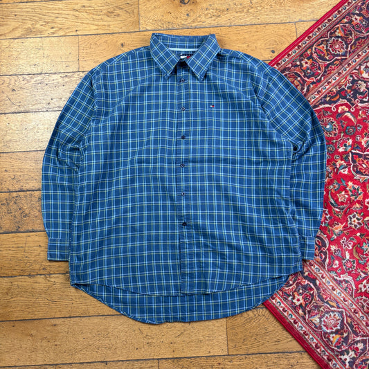 Vintage Tommy Hilfiger Blue Check Embroidered Shirt - 2XL