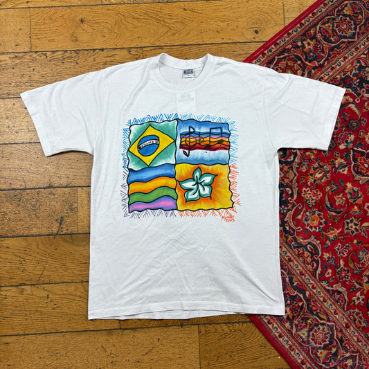 Vintage 2003 Brazil White Graphic T-Shirt - S