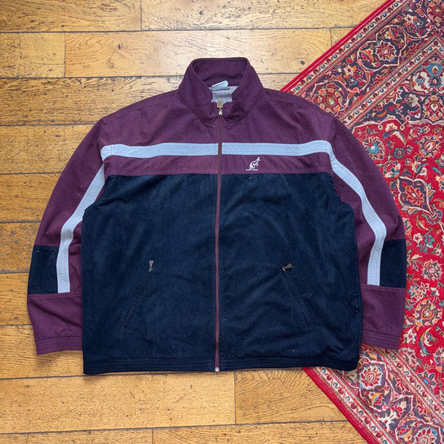 Vintage Australia Black Burgundy Tracksuit Track Shell Windbreaker Jacket - 2XL