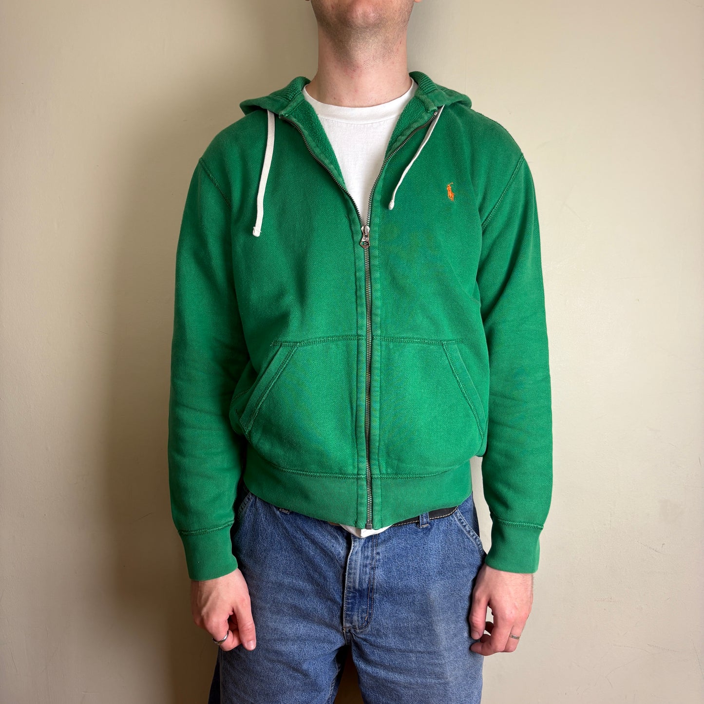 Vintage Ralph Lauren Green Zip Hoodie Embroidered Sweatshirt - L